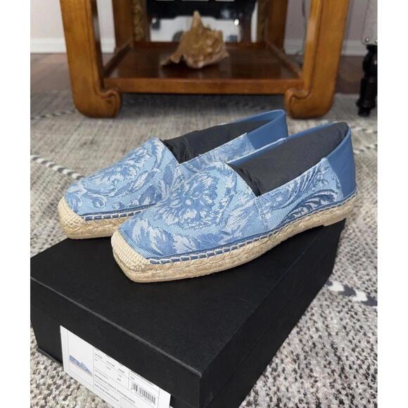 BNWT Versace Women’s Tessuto Barocco Espadrilles In Gentian Blue Sze 38.5 US 8.5